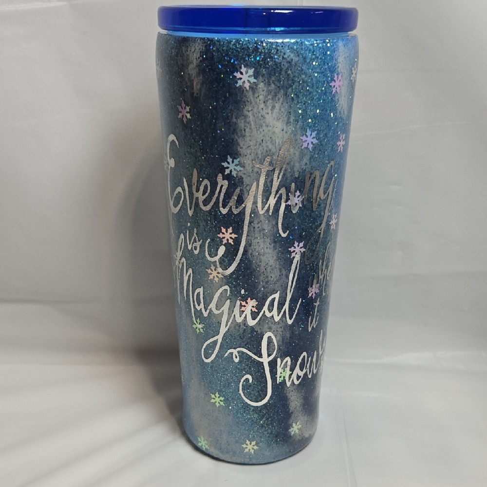 22oz Blue Glitter Tumbler with Snowflake Design